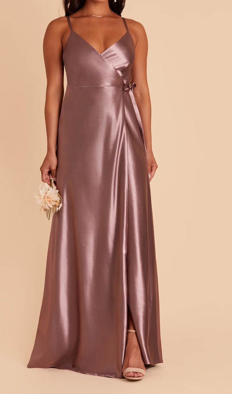 Birdy Grey Women's Dark Mauve Shiny Satin Wrap Formal Bridesmaid Dress Size M